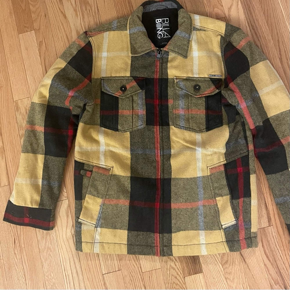 Billabong Men's Yellow and Black Plaid Jacket
